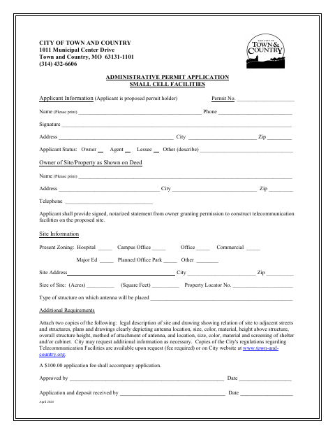 First page of the Small Cell Facilities Permit Application