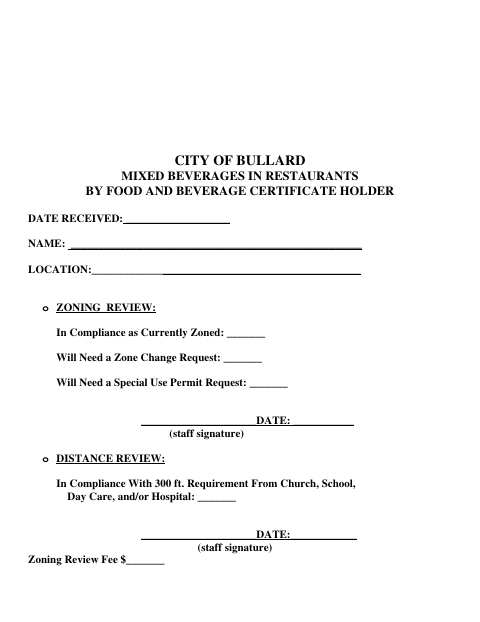 First page of the Mixed Beverages in Restaurants by Food and Beverage Certificate Holder