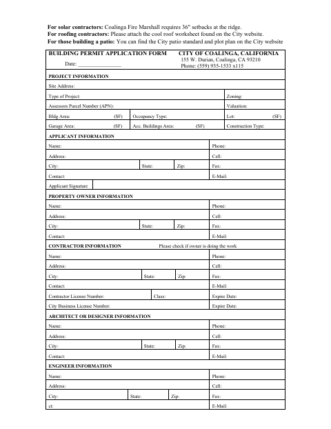 First page of the Building Permit Application Form