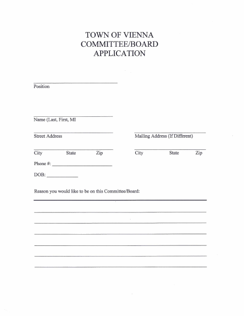First page of the Committee/Board Application