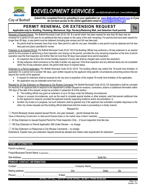 First page of the Permit Renewal Or Extension Request