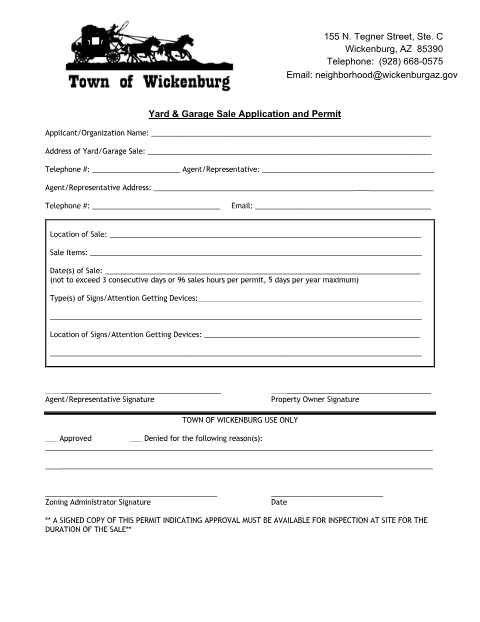 First page of the Yard and Garage Sale Application and Permit