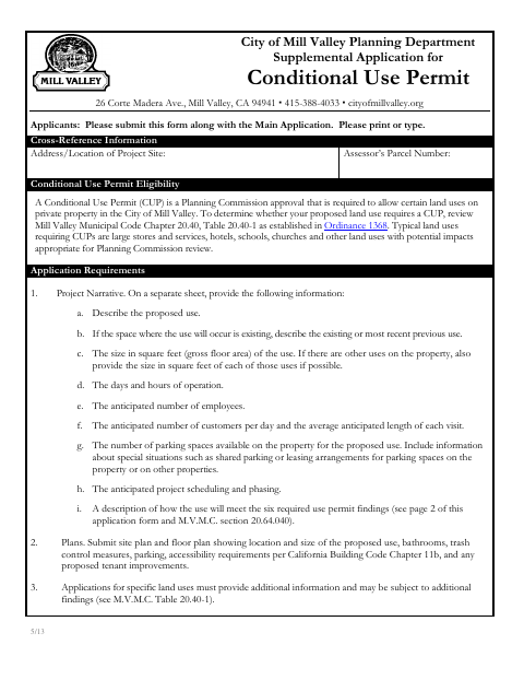 First page of the Supplemental Application for Conditional Use Permit