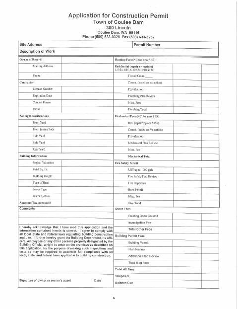 First page of the West Side Building Permit Application