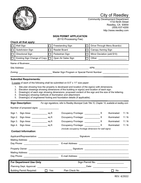 First page of the Sign Permit Application