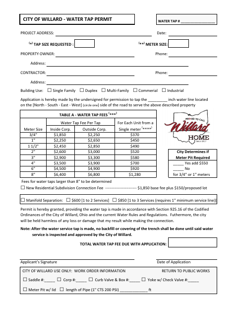 First page of the Water Tap Permit