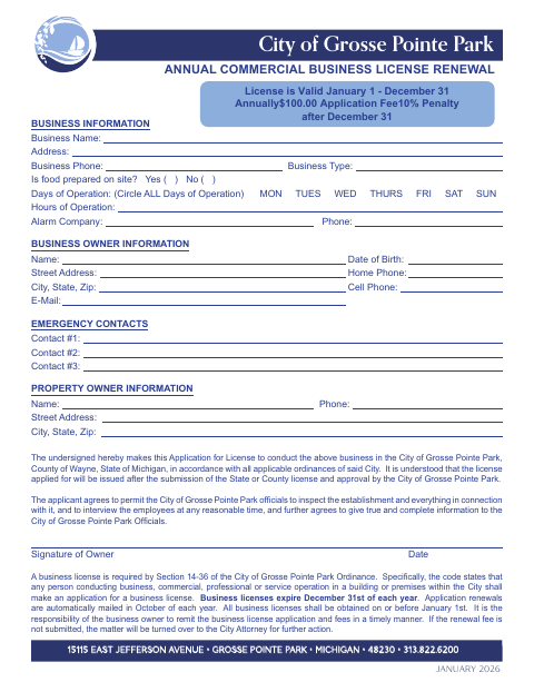 First page of the Annual Commercial Business License Renewal