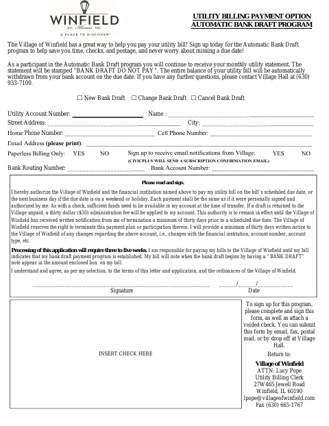 First page of the Automatic Bank Draft Application