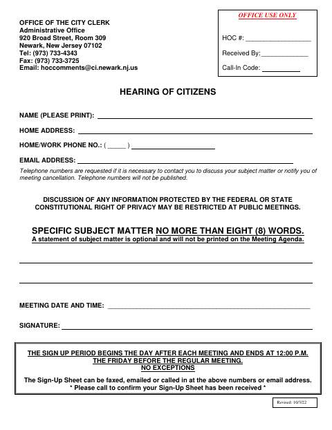 First page of the Hearing of Citizens