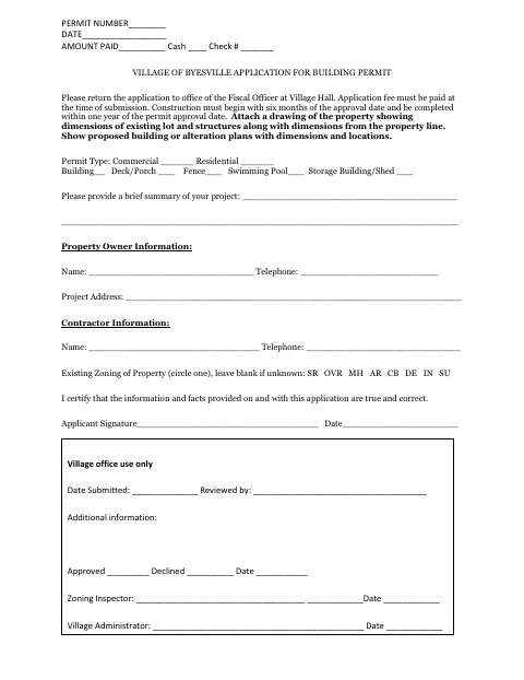 First page of the Application for Building Permit