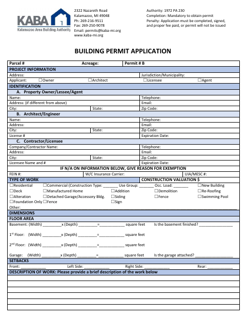 First page of the Building Permit Application