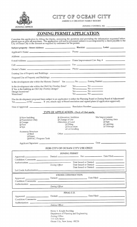 First page of the Zoning Permit Application