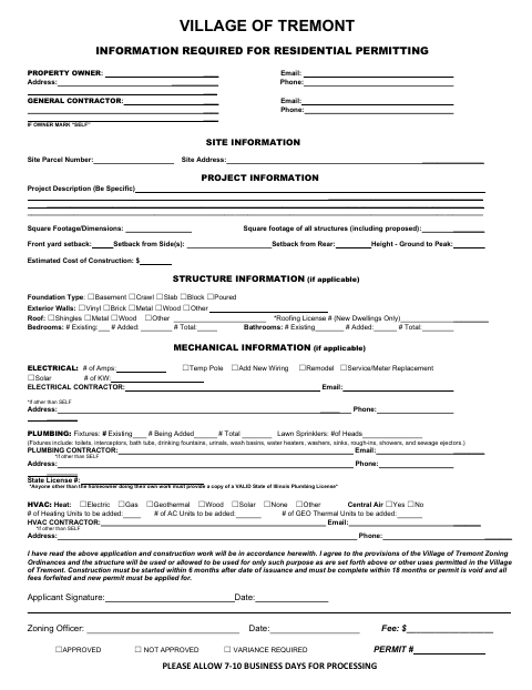 First page of the Residential Permit Application