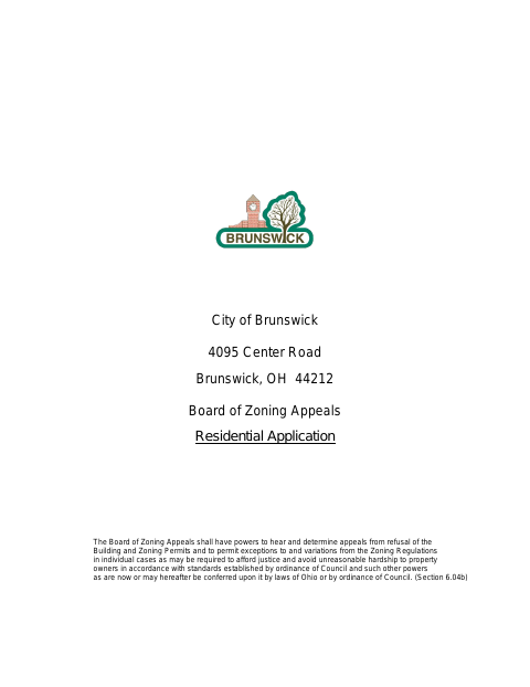 First page of the BZA Residential Application