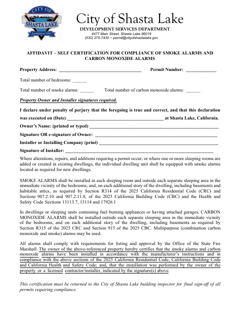 First page of the Smoke, Carbon Monoxide Alarm Affidavit