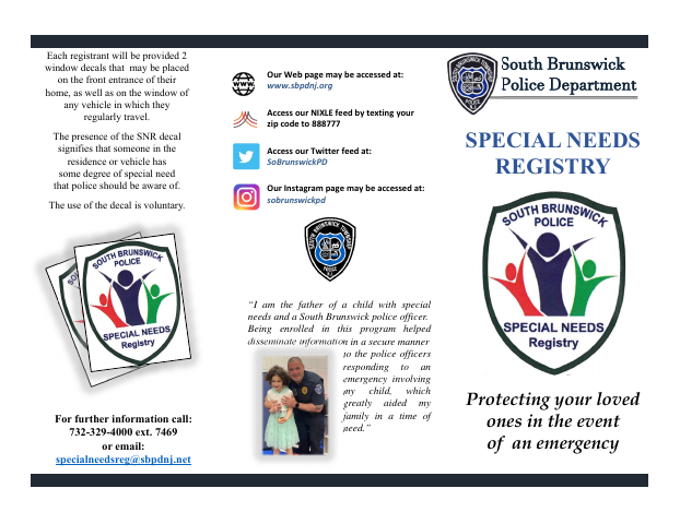 First page of the Special Needs Registry Application