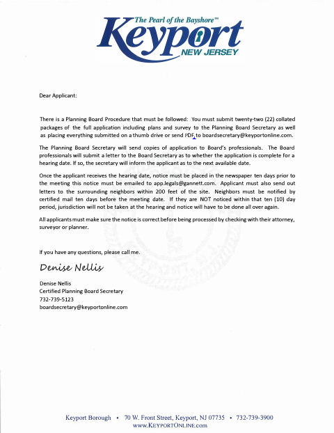 First page of the Unified Planning Board Application
