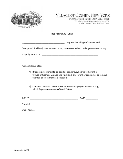 First page of the Tree Removal Form