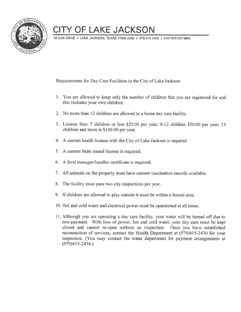 First page of the Day Care Permit Application