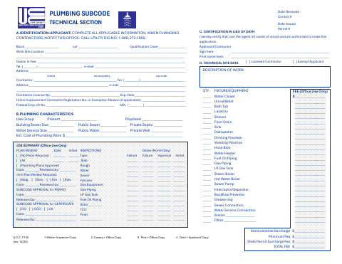 First page of the Plumbing Permit Application