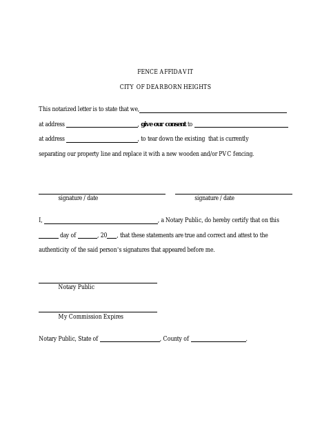 First page of the Fence Affidavit for Neighbor Approval