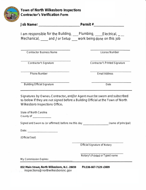 First page of the Contractor Verification Form