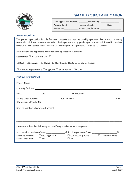 First page of the Small Project Application