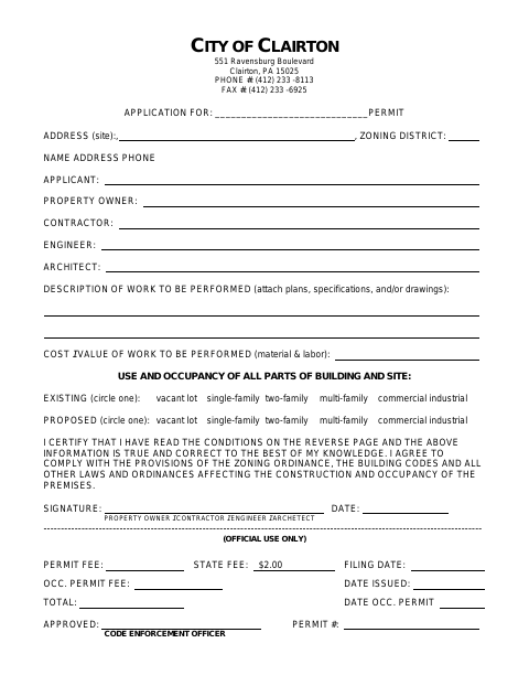 First page of the Building Permit Application