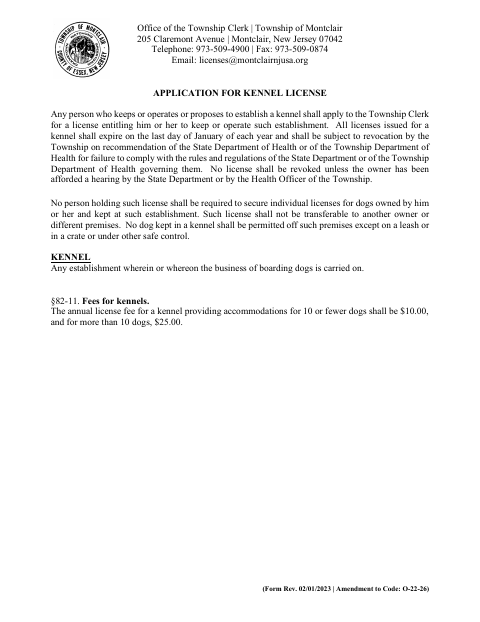 First page of the Application for Kennel License