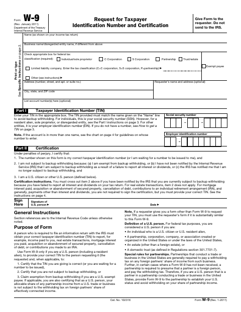 First page of the Form W-9 Request for Taxpayer Identification Number and Certification