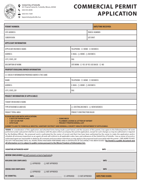 First page of the Commercial Permit Application
