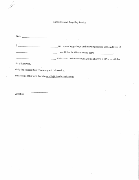First page of the Sanitation and Recycling Service Form