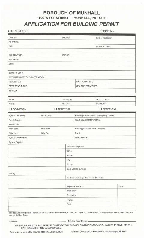 First page of the Application for Building Permit
