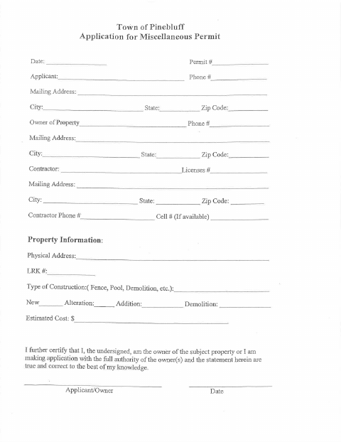 First page of the Application for Miscellaneous Permit