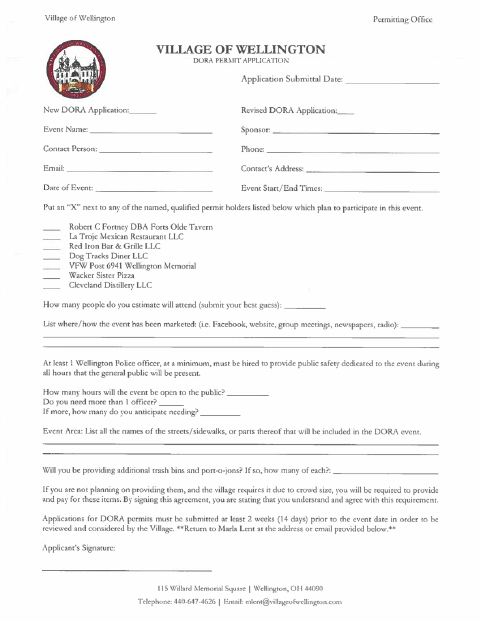 First page of the DORA Event Permit Application