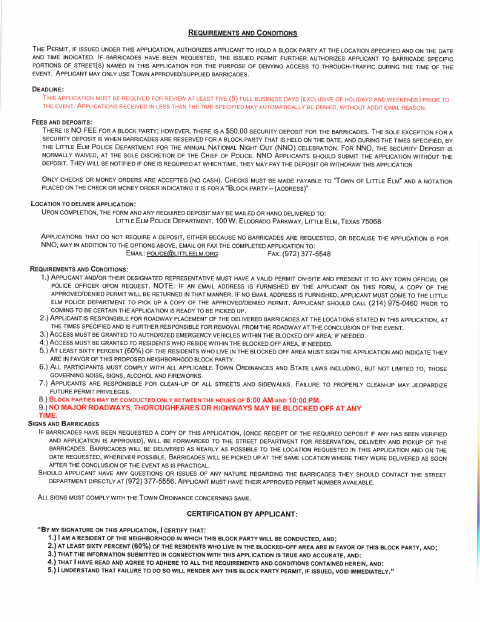 First page of the Neighborhood Block Party Application