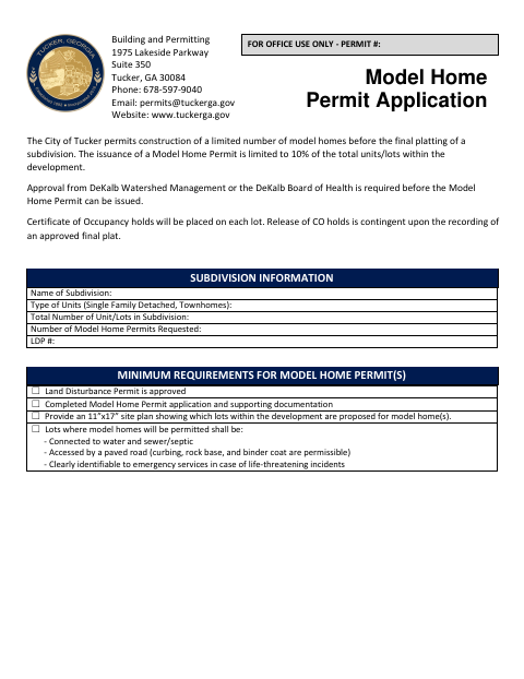 First page of the Residential Model Home Building Permit Application