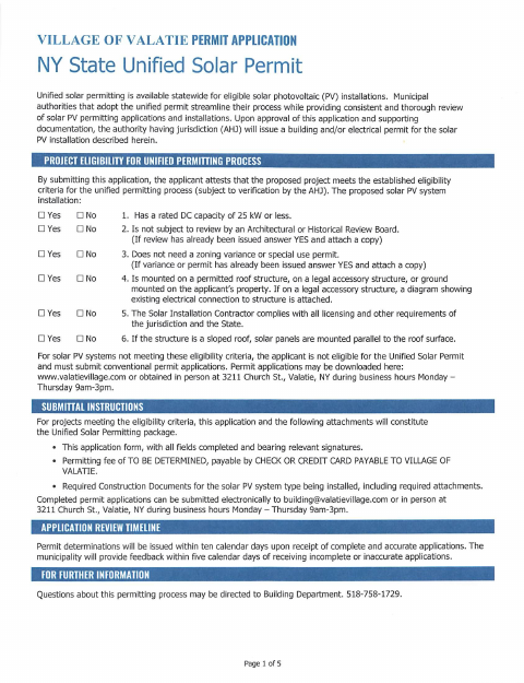 First page of the Unified Solar Permit Application