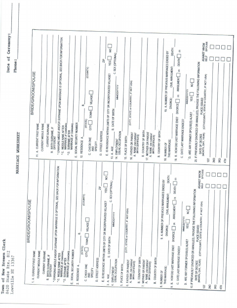 First page of the Marriage Worksheet