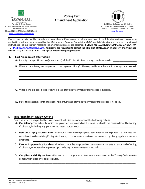 First page of the Zoning Text Amendment Application