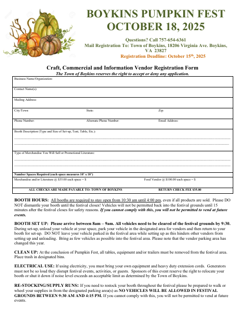 First page of the Craft, Commercial and Information Vendor Registration Form