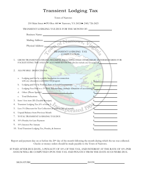 First page of the Transient Lodging Tax