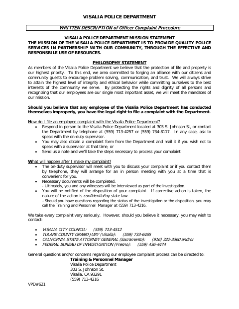 First page of the Police Employee Misconduct Complaint Form
