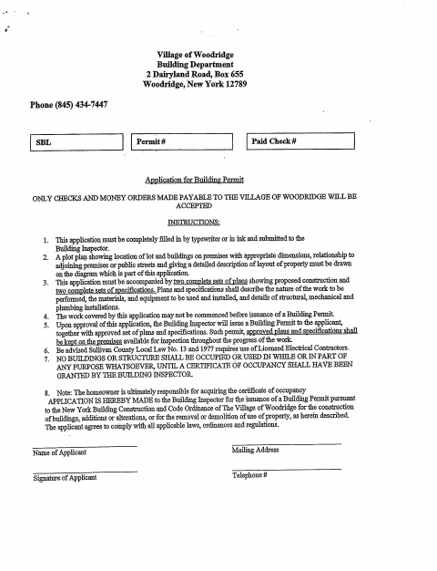 First page of the Building Permit Application