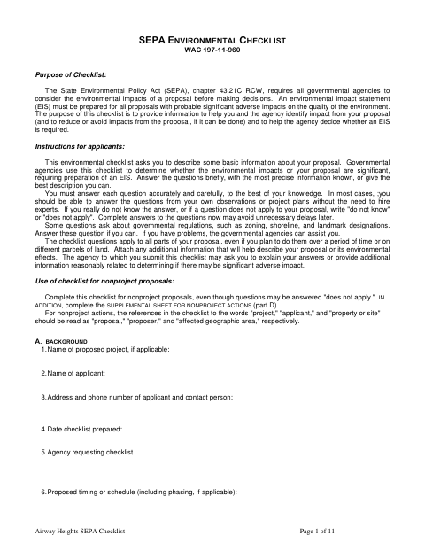First page of the SEPA Checklist