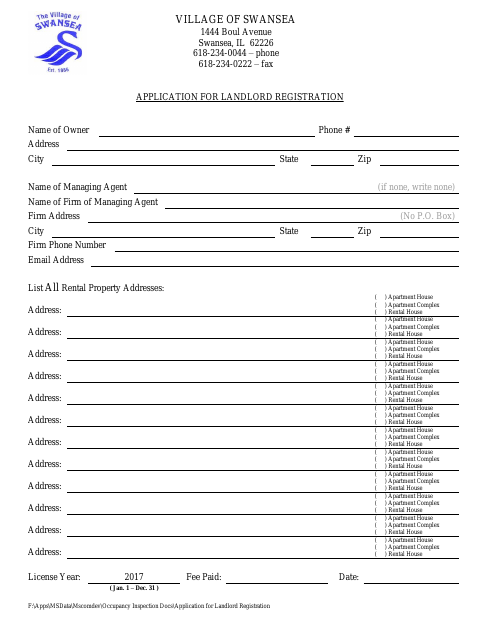 First page of the Application for Landlord Registration
