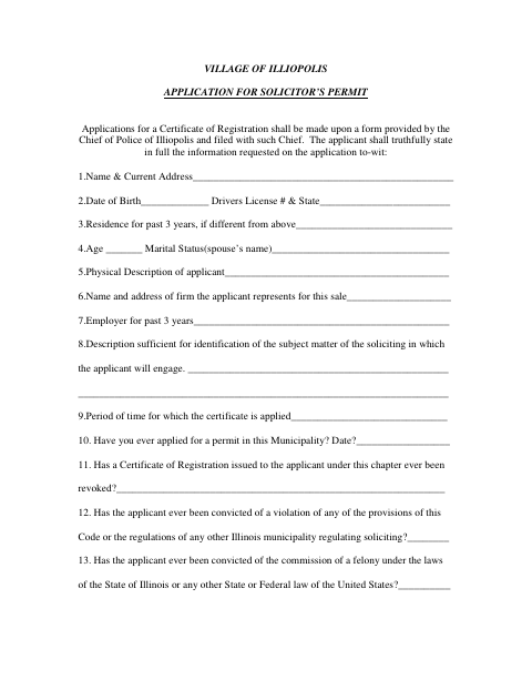 First page of the Solicitor’s Permit Application