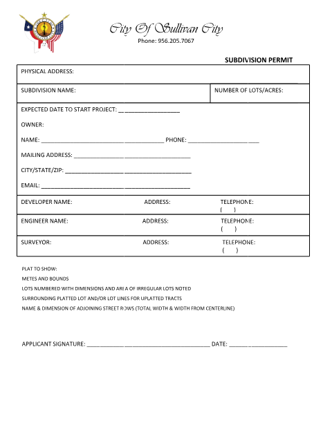 First page of the Subdivision Permit