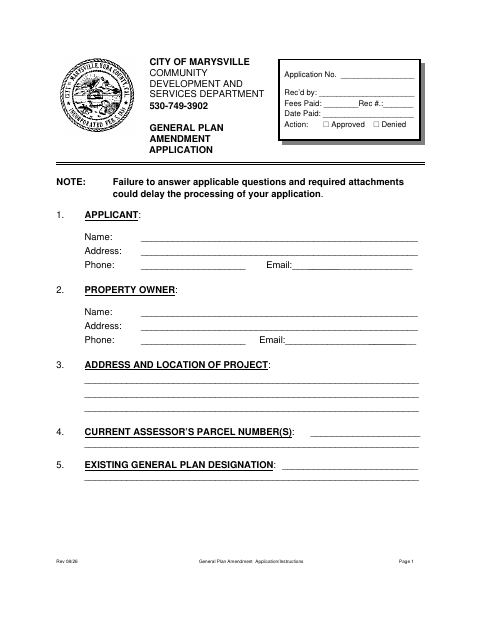 First page of the General Plan Amendment Application