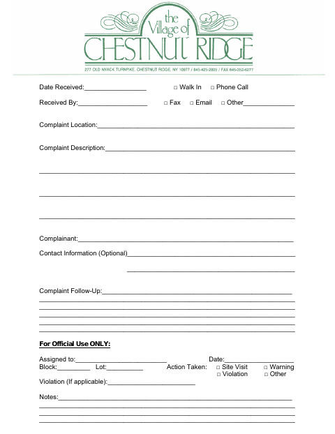 First page of the Code Enforcement Complaint